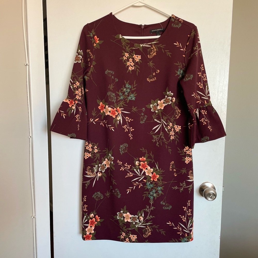 Banana Republic Floral Bell Sleeve Zip Dress - Size 2